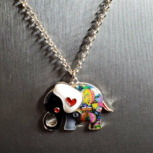 Handpainted Enamel Elephant, Necklace - White Ears - Picture 6 of 7